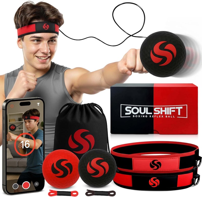 Soul Shift - Boxing Reflex Ball – Dual Competition Set | 2 Adjustable Headbands + 2 Training Balls + App Included | Speed, Agility & Hand-Eye Coordination for Adults & Kids | MMA Training Equipment - Image 1